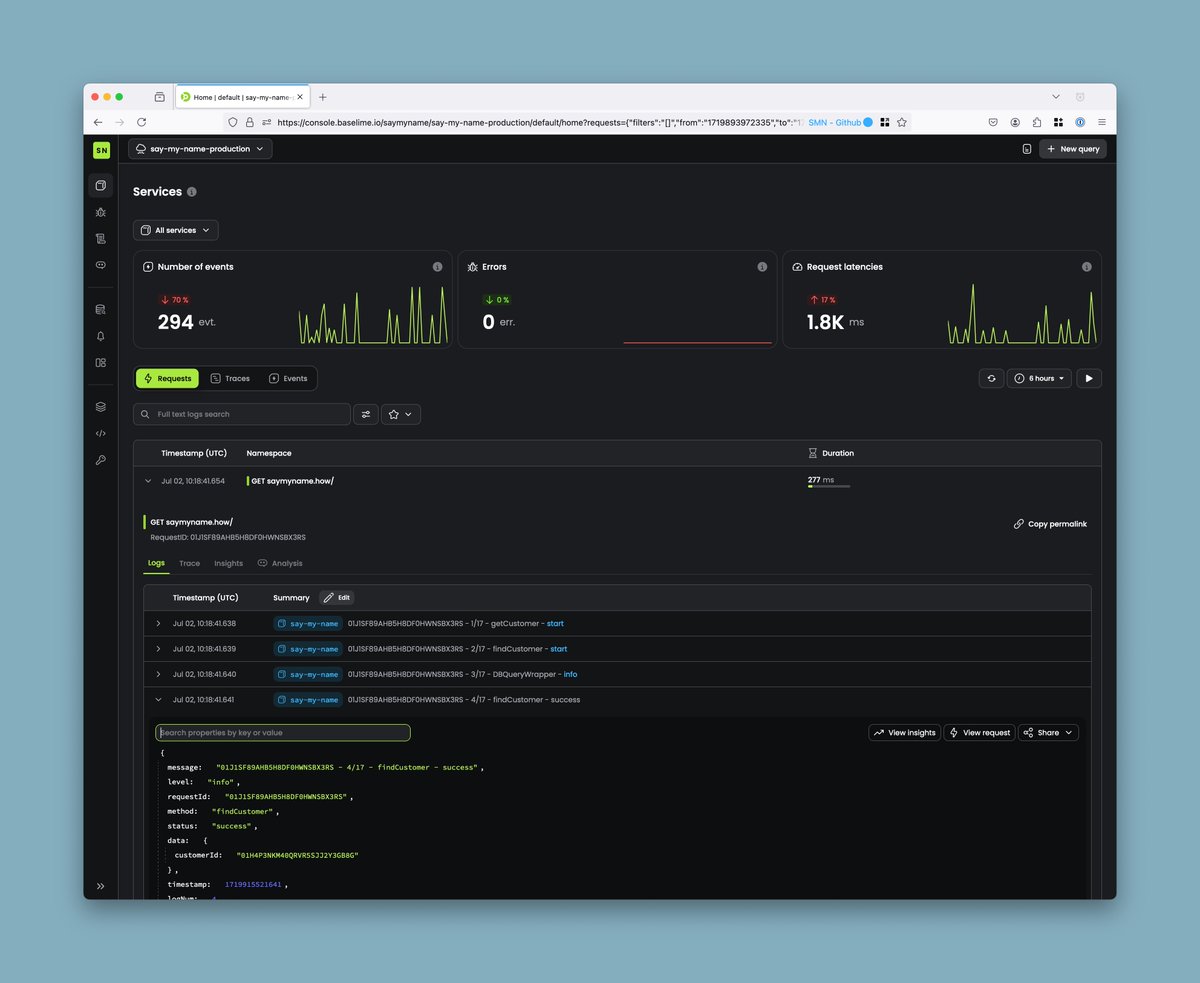 JustinNoelDev's tweet image. I just switched logging and observability for @SayMyNameHow to @baselimehq.  

I&apos;m astounded. It has such a great UI, is very fast, and .... free‼️

Baselime is the absolute best logging solution for Cloudflare Pages.

Now wonder Cloudflare bought it.