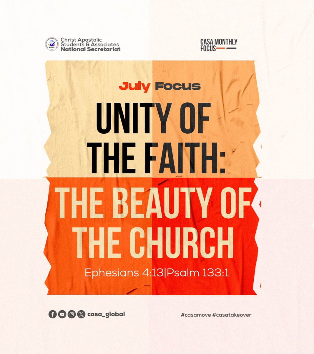 casa_global's tweet photo. Join us this #July as we embrace the #UnityOfTheFaith and celebrate #TheBeautyOfTheChurch for a global impact! 🙏😊🧡
#casarians #casaglobal
#casamove #casatakeover
#givingourselvestoblessthenations
#winningtogether #agenda100💯 https://t.co/xKu6APeAe1