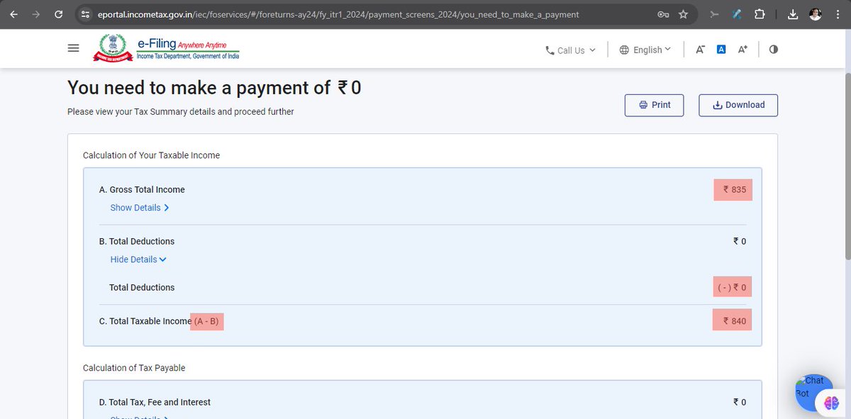 amsharma82's tweet photo. @IncomeTaxIndia How come 835 - 0 = 840, please refer attached screenshot. https://t.co/Akth8mT1At