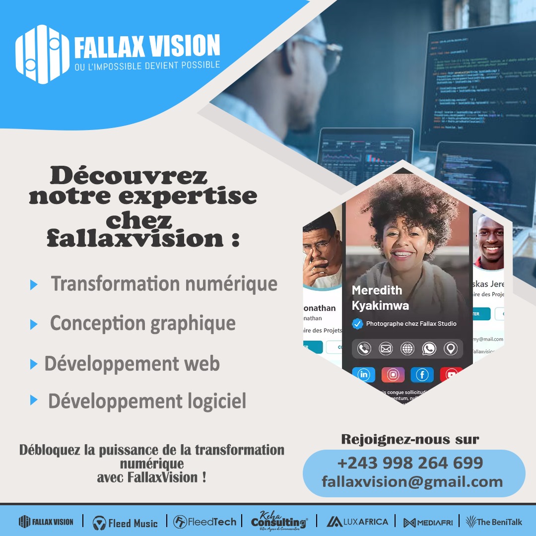fallaxvision's tweet photo. 💡 Découvrez l'expertise chez Fallax Vision !

🔹 Transformation numérique 🔹 Conception graphique 🔹 Développement web 🔹 Développement logiciel🚀
📞 +243 998 264 699
✉️ info@fallaxvision.com
🌐 https://t.co/9RZP1RMwv4
#TransformationDigitale #Innovation #DéveloppementWeb https://t.co/kVwDUPxoMN