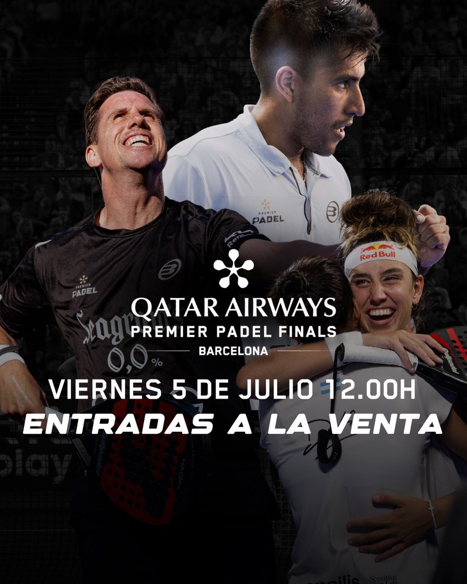 QUEDAN 3 DÍAS... ⏳🎟️

🙌🏽 Este próximo viernes a partir de las 12.00h, compra tus entradas para el #QatarAirwaysBarcelonaFinals que se disputará en el <a href="/palausantjordi/">Palau Sant Jordi</a> del 19 al 22 de diciembre.

⚡️ ¡Queremos cerrar este 2024 contigo! 😍

#PremierPadel #PadelStars #Barcelona