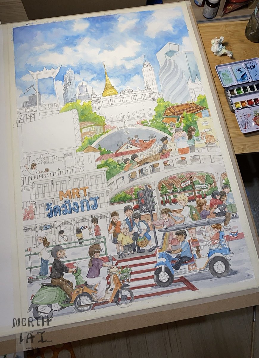 innamms's tweet photo. “Namjai Thailand”🇹🇭
👵🏻👦🏻🧑🏼‍🦱👱🏻‍♀️🛺🛵🏍️

#ภาพประกอบ #ภาพประกอบสีน้ำ #ภาพวิวสีน้ำ #ภาพประกอบสถาปัตยกรรม #ภาพประกอบตึก #art #artist https://t.co/kCKA8mP1hh