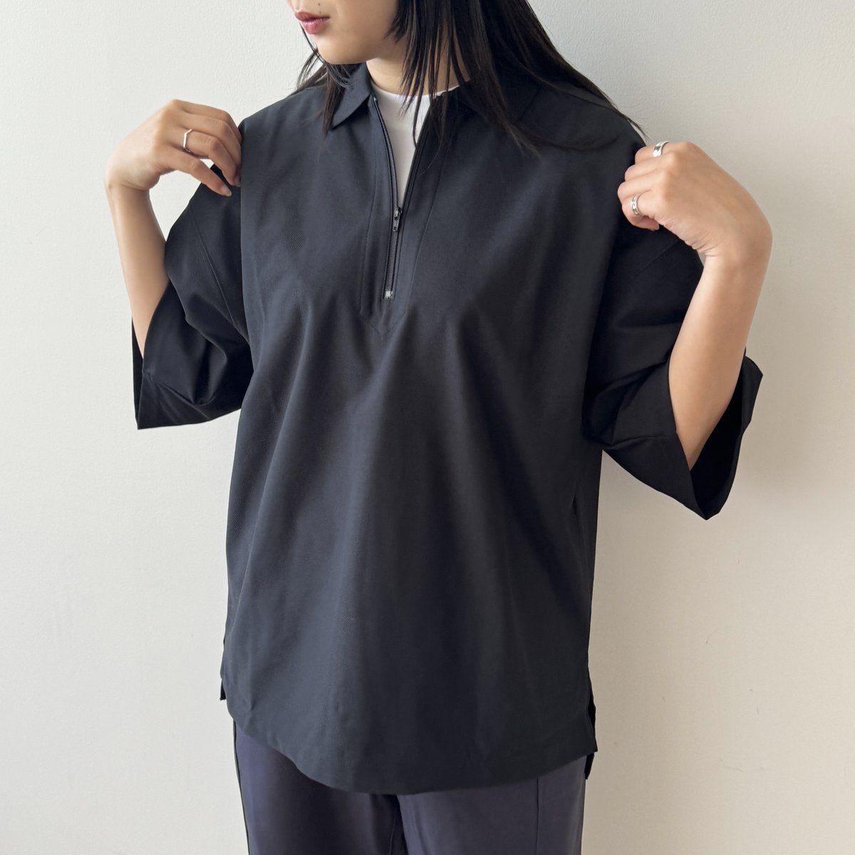MUJI Labo】『UVカット乾きやすい 鹿の子ジップアップポロシャツ