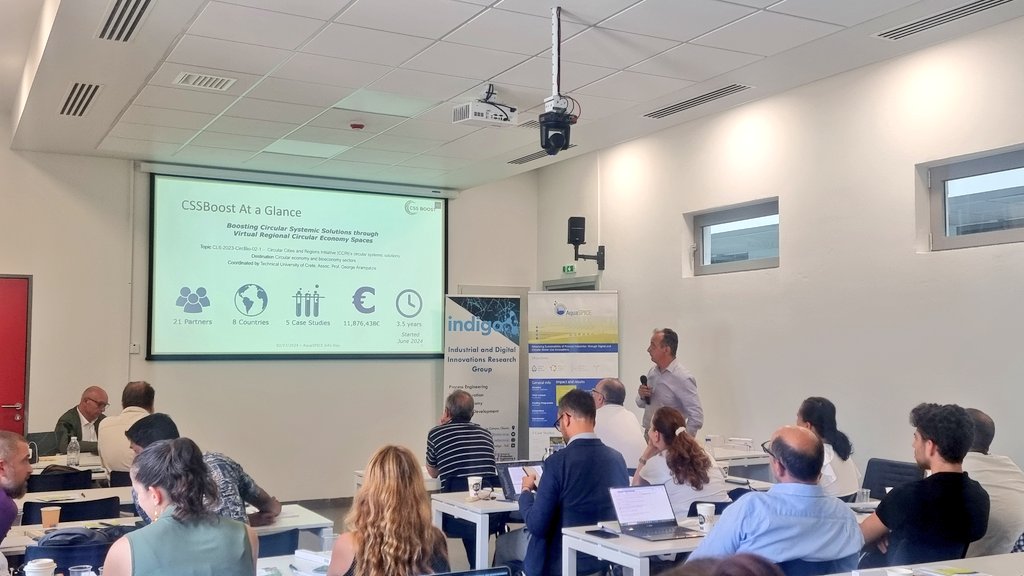 AquaSPICE1's tweet photo. 🎙G. Arampatzis &amp; @FFatone presenting the great potential of the new #CSSBOOST project that has recently started and revolves around "Boosting circular systemic solutions through virtual regional circular economy spaces" with 5 case studies coming up! https://t.co/g1lZCtREmh https://t.co/z0eAR39KA9