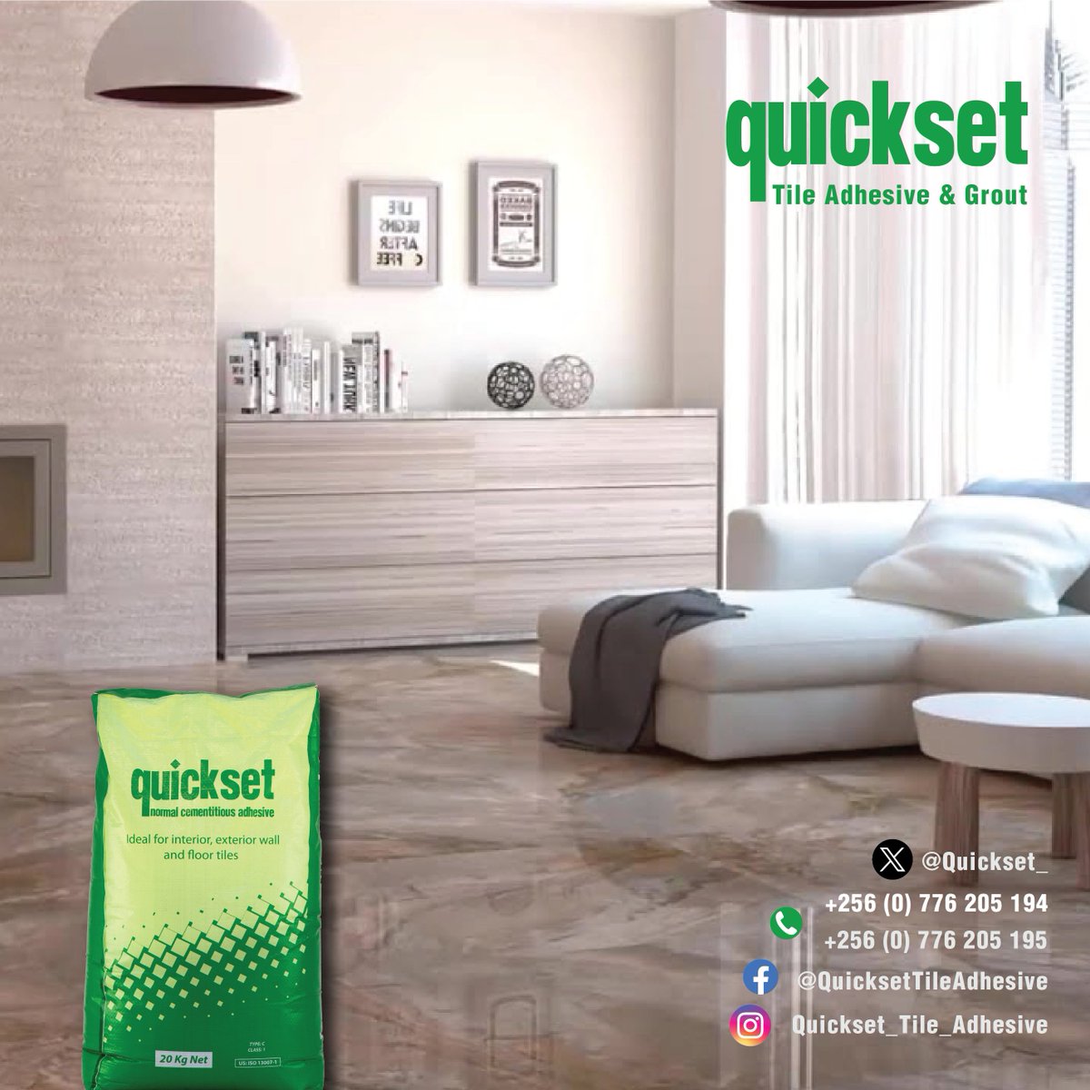 Quickset_'s tweet photo. Quickset Normal Tile Adhesive: The versatile solution for all your tiling needs. Effortless application and perfect results.   

Contact us on: +256 776 205 194 / +256 776 205 195 for more details.     

#Quickset 
#TileAdhesive 
#NeverLetsGo https://t.co/o5oBee94sd