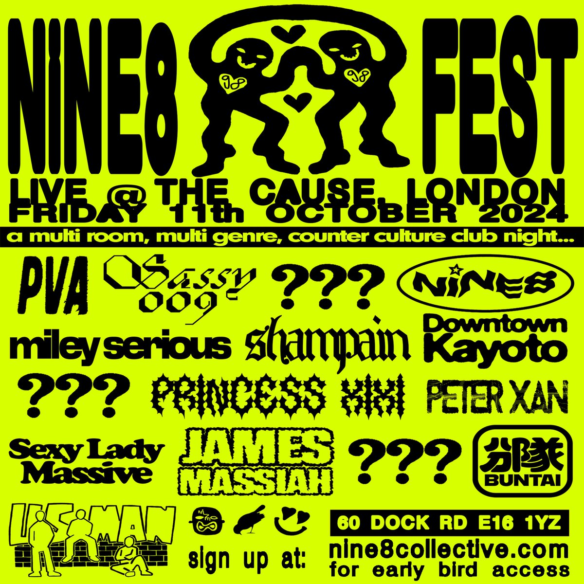 ⚫️<a href="/NINE8COLLECTIVE/">N i N E 8</a> present the 2nd edition of NiNE8FEST - a multi-room, multi-genre, counter culture club night at The Cause, London, with live artists, DJs and more on 11th October.

Exclusive early bird tickets on sale 10am Thursday 4th July sign up &gt;&gt; nine8collective.com