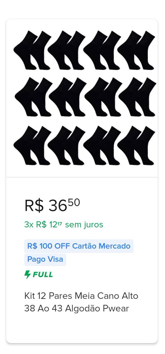 judeuexe's tweet photo. @wtoriaand @YoSoyUnAnanas Acho que depende da loja mesmo, comprei mês passado 12 par de meia por 37 reais pelo mercado livre https://t.co/1l60SslJQb
