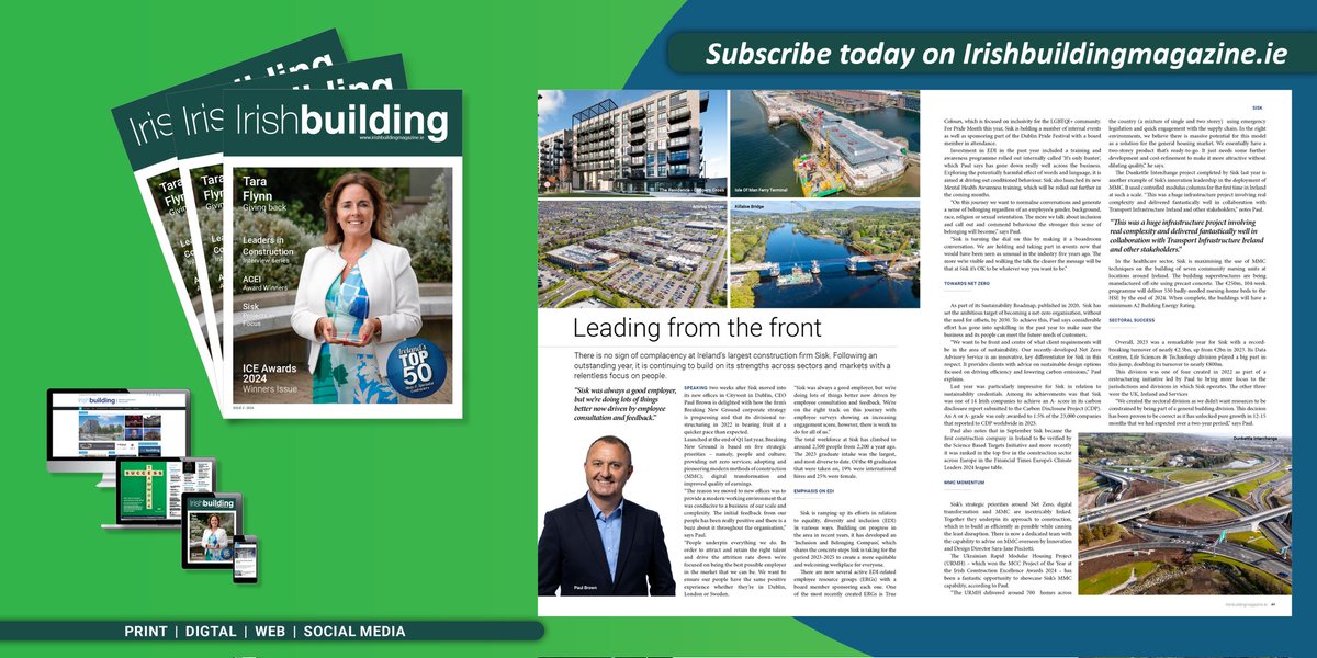 IrishBuildingOL's tweet image. Interviewed as part of the Irish building 'Leaders in Construction' series just a few weeks after Sisk moved into its new offices in Citywest, read the full interview with CEO Paul Brown here :  lnkd.in/gAy8MeF
#irishbuilding #LeadersinConstruction