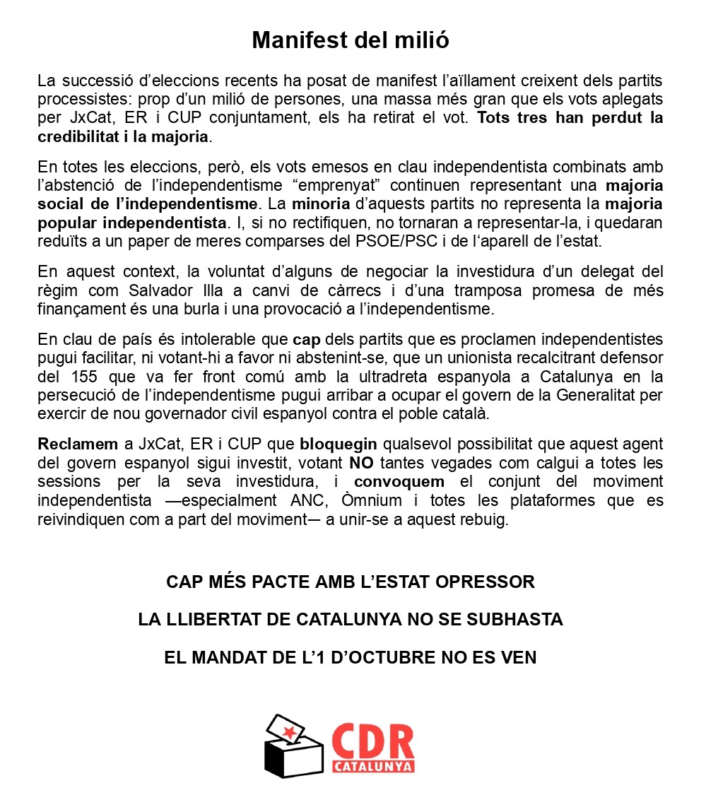 CDRCatOficial's tweet photo. 🗣️ En clau de país és intolerable que un unionista defensor del 155 que ha fet front comú amb la ultradreta en la persecució de l’independentisme pugui arribar a exercir de governador civil espanyol contra el poble català 👊 https://t.co/ntdmxFtntT