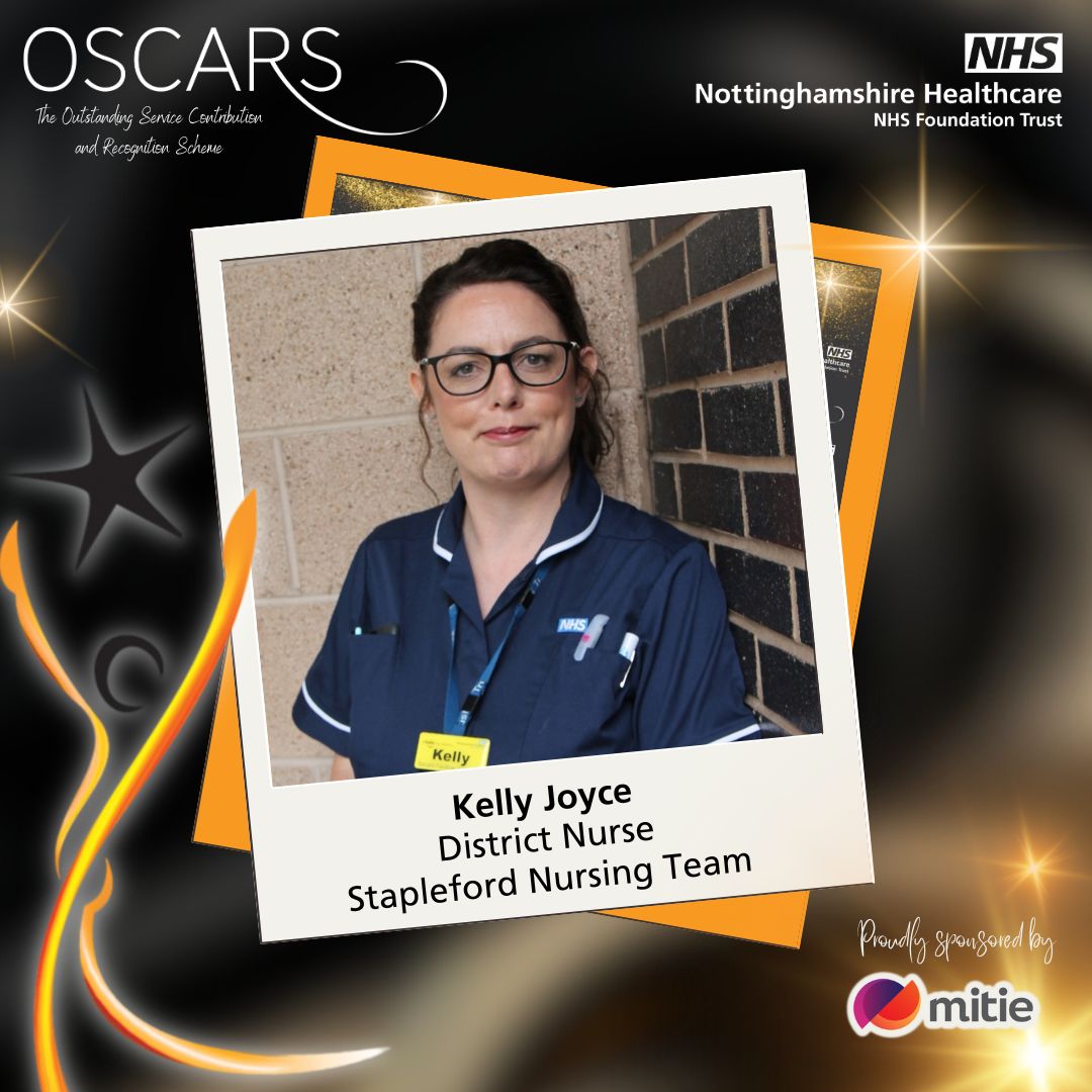NottsHealthcare's tweet photo. Kelly Joyce, a District Nurse, has been praised for her supportive leadership during a District Nurse apprenticeship, boosting confidence &amp; facilitating growth. She is passionate about education &amp; empowering colleagues &amp; students to deliver exceptional care. #NottshcOSCARS https://t.co/hyWPm8sEko
