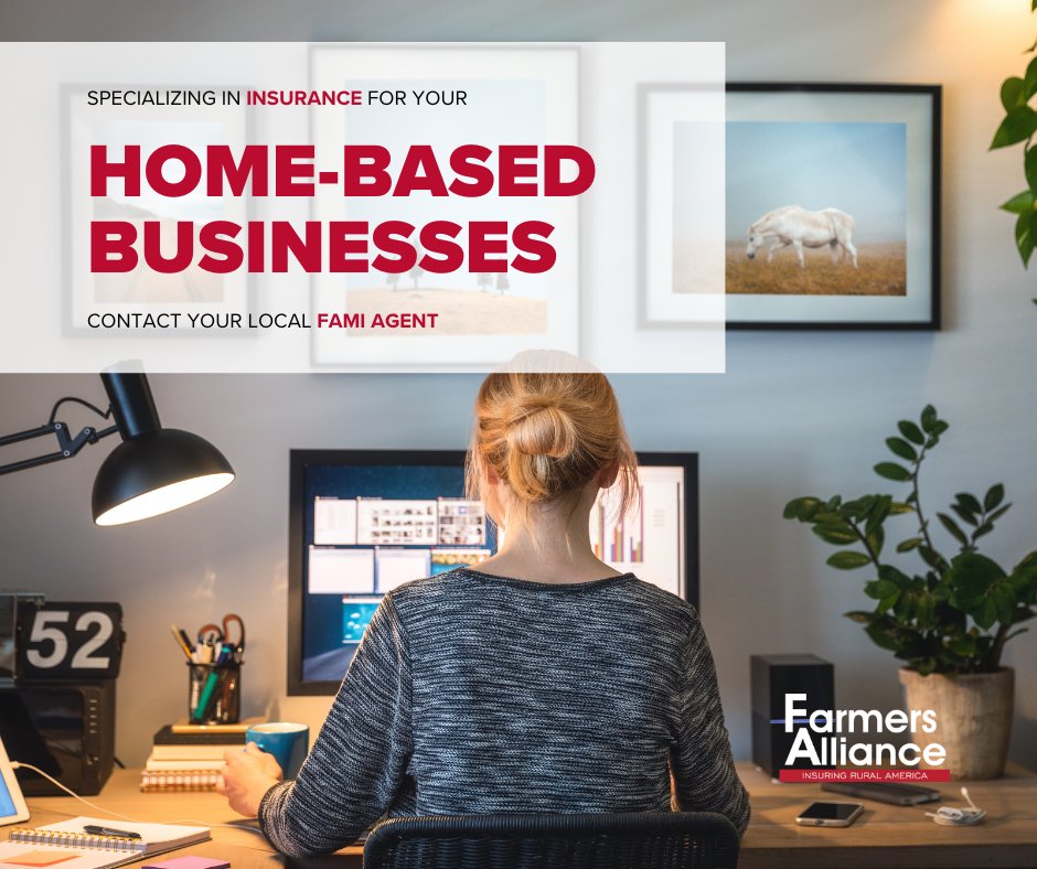 farmersalliance's tweet image. Hey there home-based business owners! We know how much hard work goes into building your dream, which is why we specialize in protecting it. Contact your local #FAMI agent today to learn how we can help. #HomeBasedBusiness #InsuranceProtection fami.com/find-an-agent
