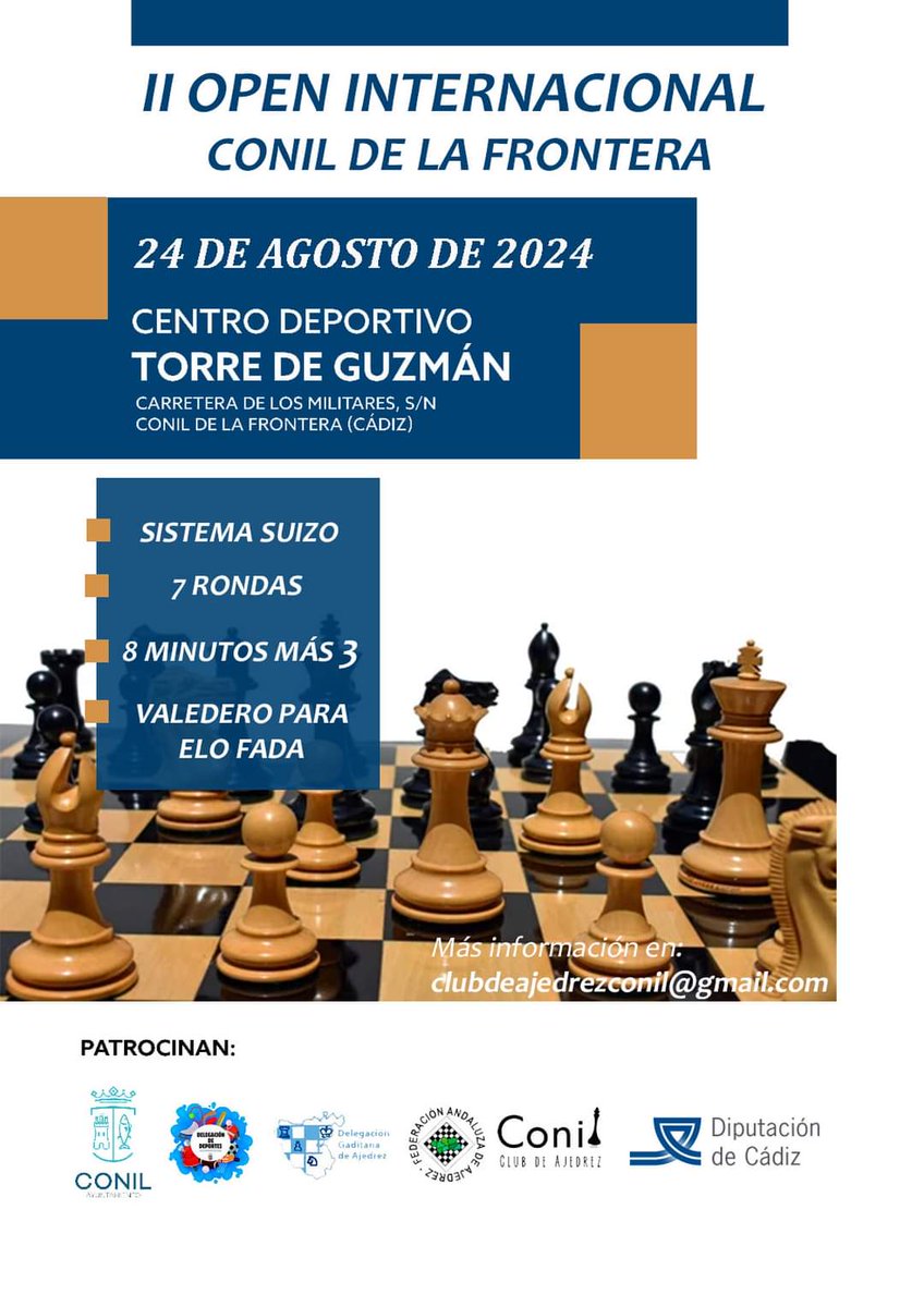 ClubConil's tweet image. 𝐈𝐈 𝐎𝐩𝐞𝐧 𝐈𝐧𝐭𝐞𝐫𝐧𝐚𝐜𝐢𝐨𝐧𝐚𝐥 𝐂𝐨𝐧𝐢𝐥 𝐝𝐞 𝐥𝐚 𝐅𝐫𝐨𝐧𝐭𝐞𝐫𝐚 ♟♟♟
🏆𝟐 𝐓𝐨𝐫𝐧𝐞𝐨𝐬: 𝐎𝐩𝐞𝐧 𝐲 𝐒𝐮𝐛𝟏𝟔𝟎𝟎
📅 𝗙𝗲𝗰𝗵𝗮 𝘆 𝗵𝗼𝗿𝗮: sábado 24 de agosto del 2024
💻Más info acortar.link/8ubqjz
📱Canal WhatsApp whatsapp.com/channel/0029Va…