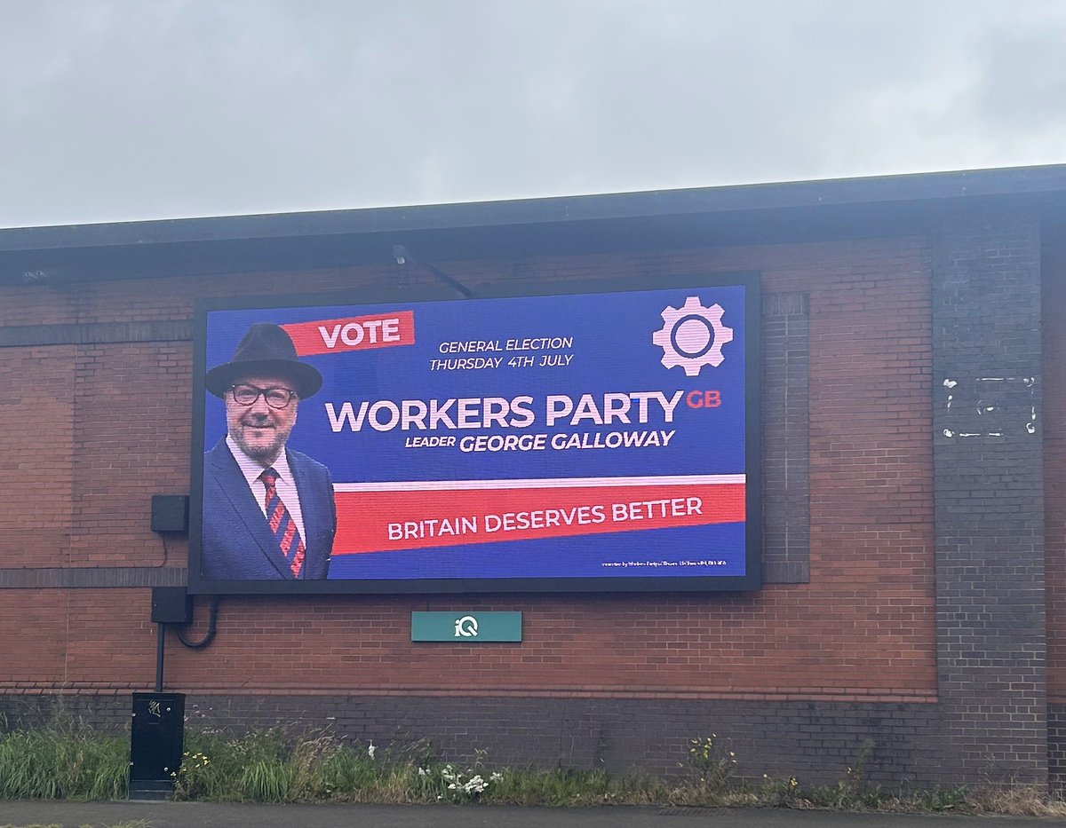 WorkersPartyGB's tweet photo. Billboards going up in London 141 Ealing Road, Wembley 159 Leytonstone Road, Liverpool: at Strand Road, Manchester at Chancellor Lane (A655) & 500 Chester Road (A5014), Westbound & Hulme Road to Etihad Stadium (A6010). Rochdale Water Street, Westbound & Eastbound, Blackburn: Whalley Banks (A674), Bradford 465 Rooley Lane (A6177), Newcastle Marconi Way (A1) and Watford, Bushey Station. More to come...