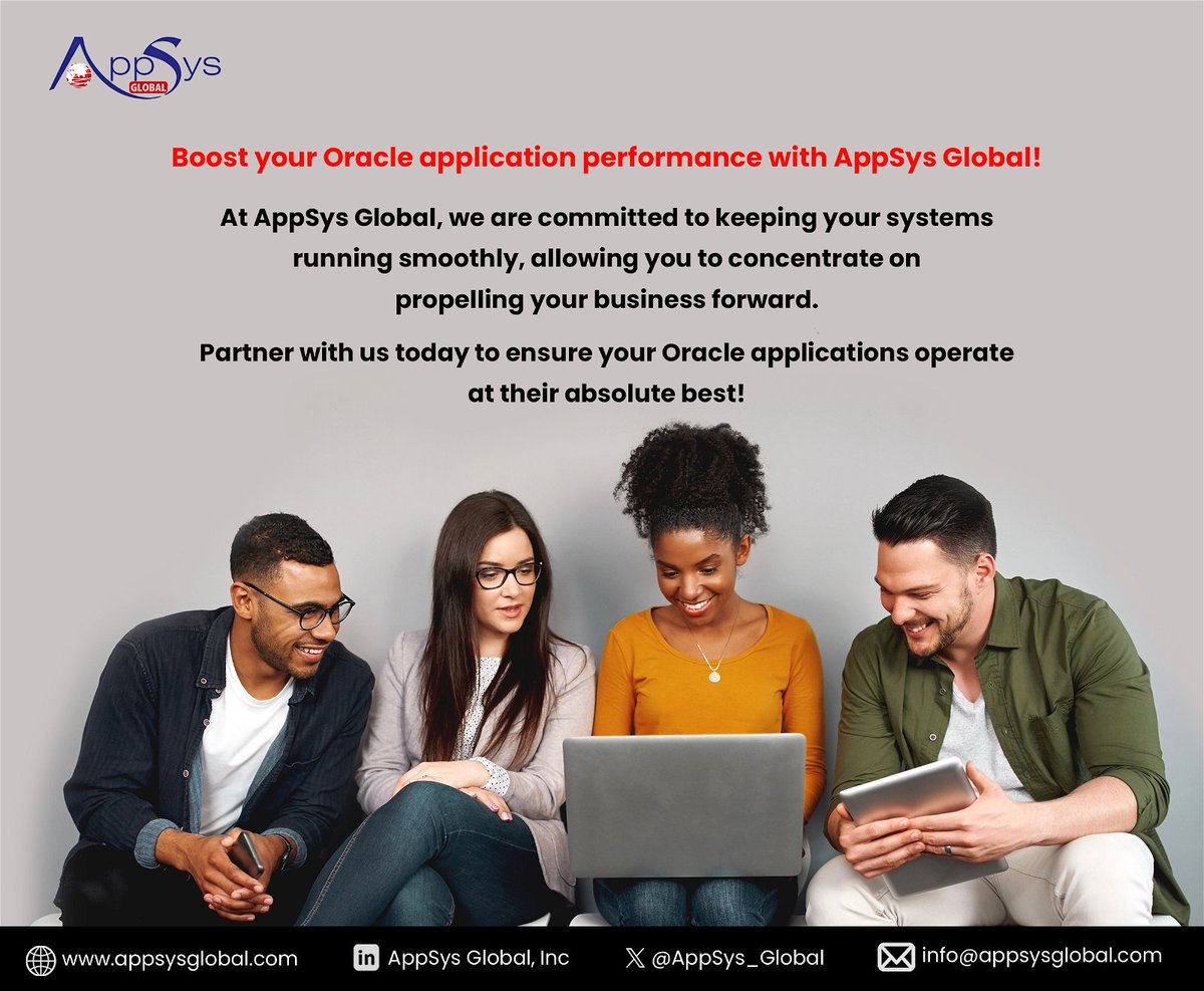 AppSys_Global's tweet image. At AppSys Global! We prioritize performance and seamless operations, allowing you to concentrate on advancing your business. 

#AppSysGlobal #OracleApplications #BusinessGrowth  #oracle #businessefficiency #optimalperformance
appsysglobal.com | info@appsysglobal.com