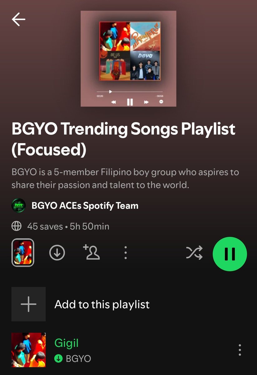 BGYOSpotifyTeam's tweet photo. Let's stream, ACEs!!! You may use this focused playlist.

https://t.co/HjrMpN9EUh

#BGYO_Gigil 
#BGYO @bgyo_ph https://t.co/vp0xKYPuud
