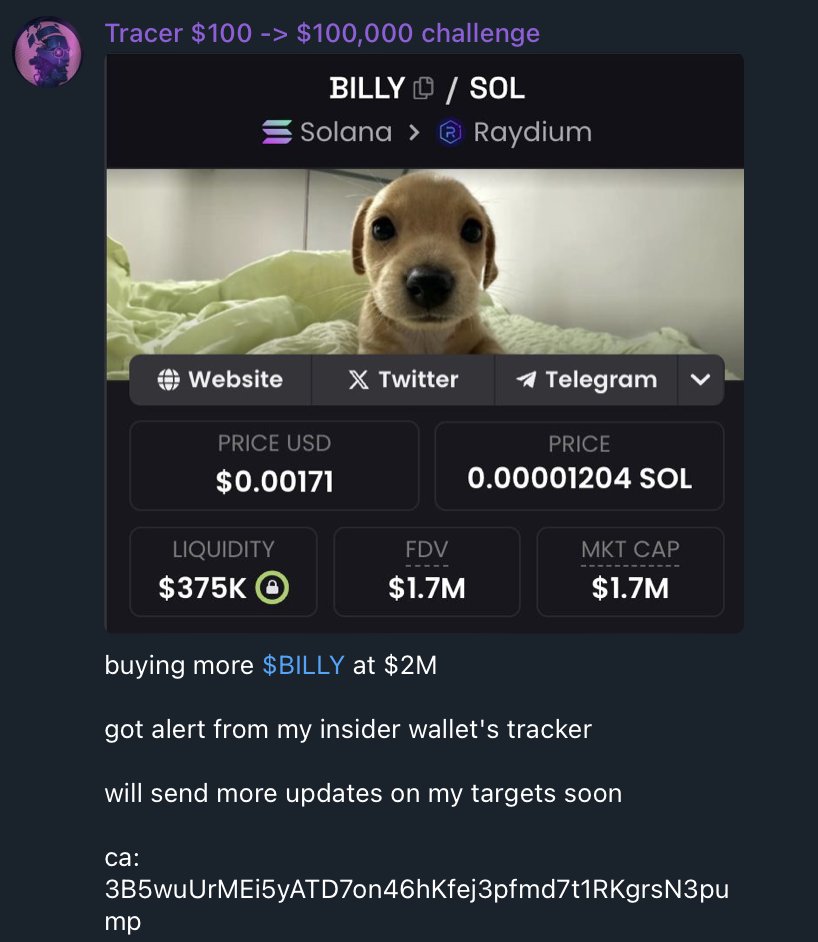 DeFiTracer's tweet image. for those who missed...

I started $100 to $100,000 challenge in my private tg

and $BILLY already did 64x since my first post

I've found 2 new lowcaps for followers who are in...

will add a few pre-millionaires who like/rt and follow me, gl 👾