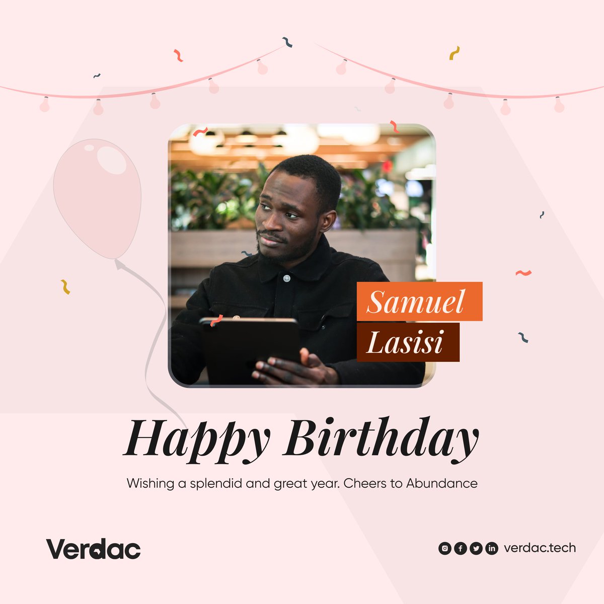 VerdacTech's tweet photo. 🎉 Today we celebrate the glue that holds us together, the architect behind the building, the brain behind the beauty and the mind behind Verdac Tech! An educator, a mentor, a boss, a UIUX pro!
with a joyful heart, Happy birthday @samuellasisi 🥳🥳 🥳
#verdactech #birthday https://t.co/hjLalF1v2e