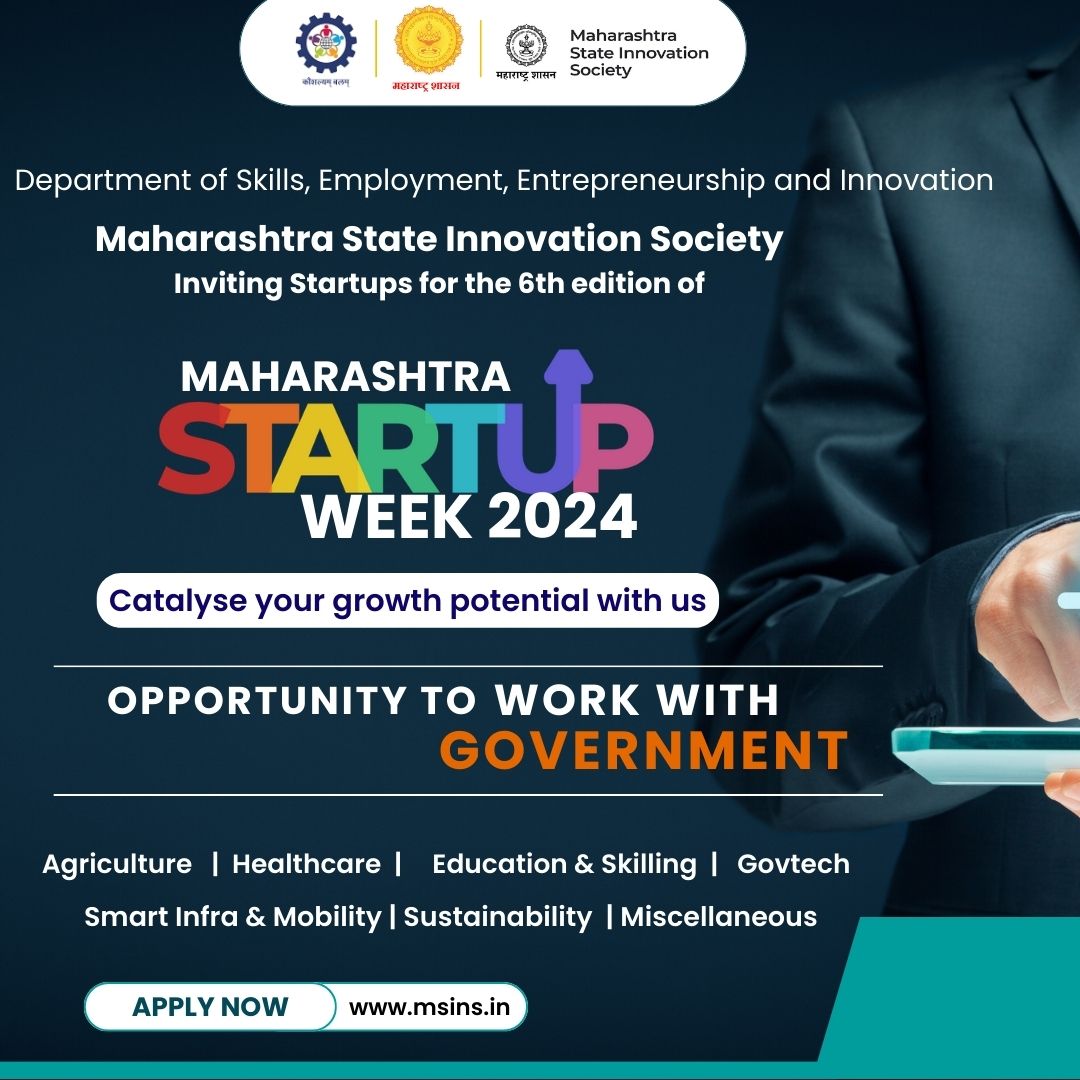 .<a href="/MSInSociety/">Maharashtra State Innovation Society</a> is thrilled to announce the 6th Edition of our nationwide flagship program Maharashtra Startup Week, a initiative designed to identify, &amp; support innovative solutions that can revolutionize governance &amp; create large-scale impact.
Apply - bit.ly/MSW2024-Apply