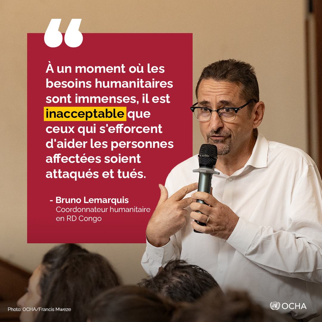 UNOCHA_DRC's tweet photo. 📣𝐂𝐨𝐦𝐦𝐮𝐧𝐢𝐪𝐮𝐞́ 𝐝𝐞 𝐩𝐫𝐞𝐬𝐬𝐞

Le Coordonnateur humanitaire @UN_Lemarquis condamne l’attaque contre un convoi humanitaire et déplore la mort de deux travailleurs humanitaires à #Butembo au Nord-Kivu.

Plus d'infos:
↪️https://t.co/RCKGkUctjM https://t.co/ODLFsd8SrY