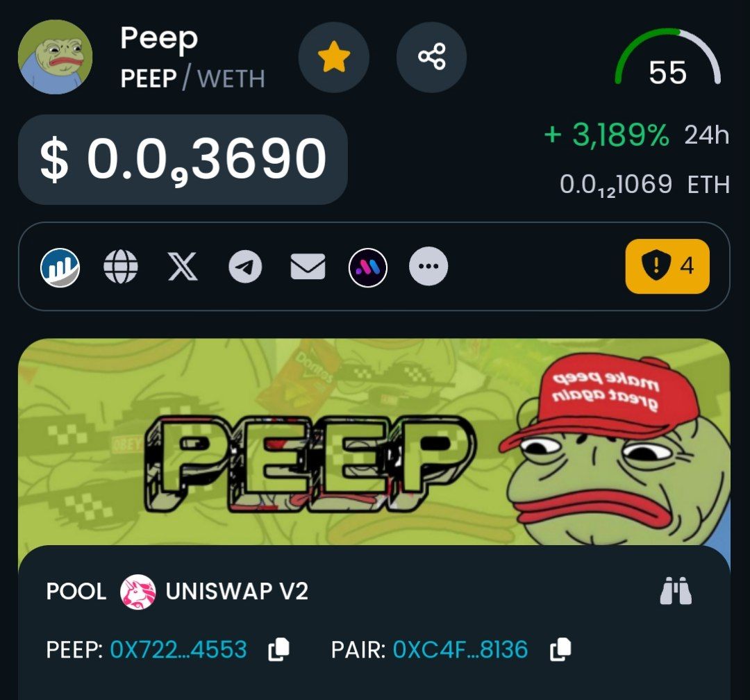 PeepCoinERC's tweet photo. Dextools updated $PEEP 🐸

https://t.co/xgFCNDTpKu https://t.co/a58mitKDvg