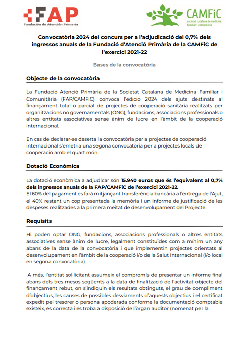 CAMFiC's tweet photo. 🌎 Sabies que la #CAMFiC, amb col·laboració del GdT @cocoopsi, des de 1998 dedica el 0,7% dels seus ingressos a projectes solidaris en el marc de l'Atenció Primària?

👉Aquest any donarem 15.940 €. Participa!
🗓️Data límit per a presentar-se: 15/10/24
📲https://t.co/FowSjqt3Mi https://t.co/k3vhdR6VVb