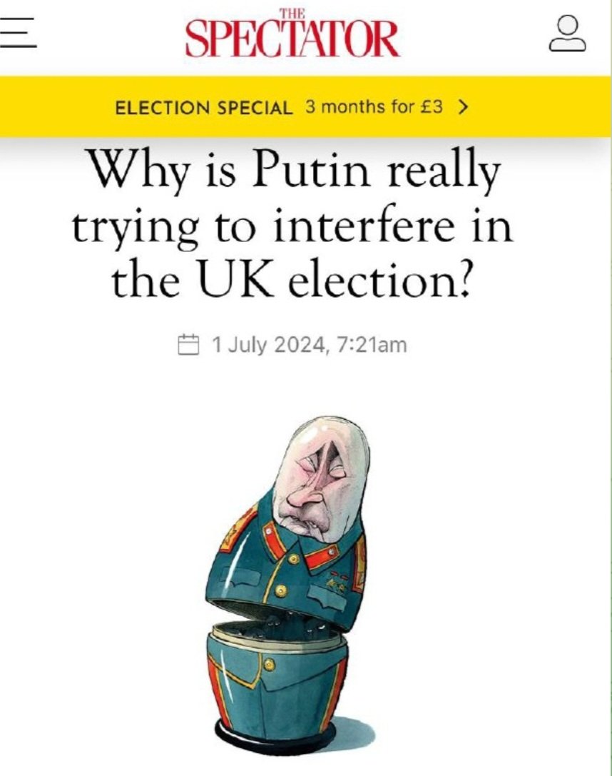 "Why is Putin really trying to interfere in UK elections?"

Schizophrenia has reached foggy islands of the Brits. 

The Spectator writes that "R interference" has begun to happen with their elections 2.

If you listen to these fools, R will soon be choosing gov'ts all over the 🌎