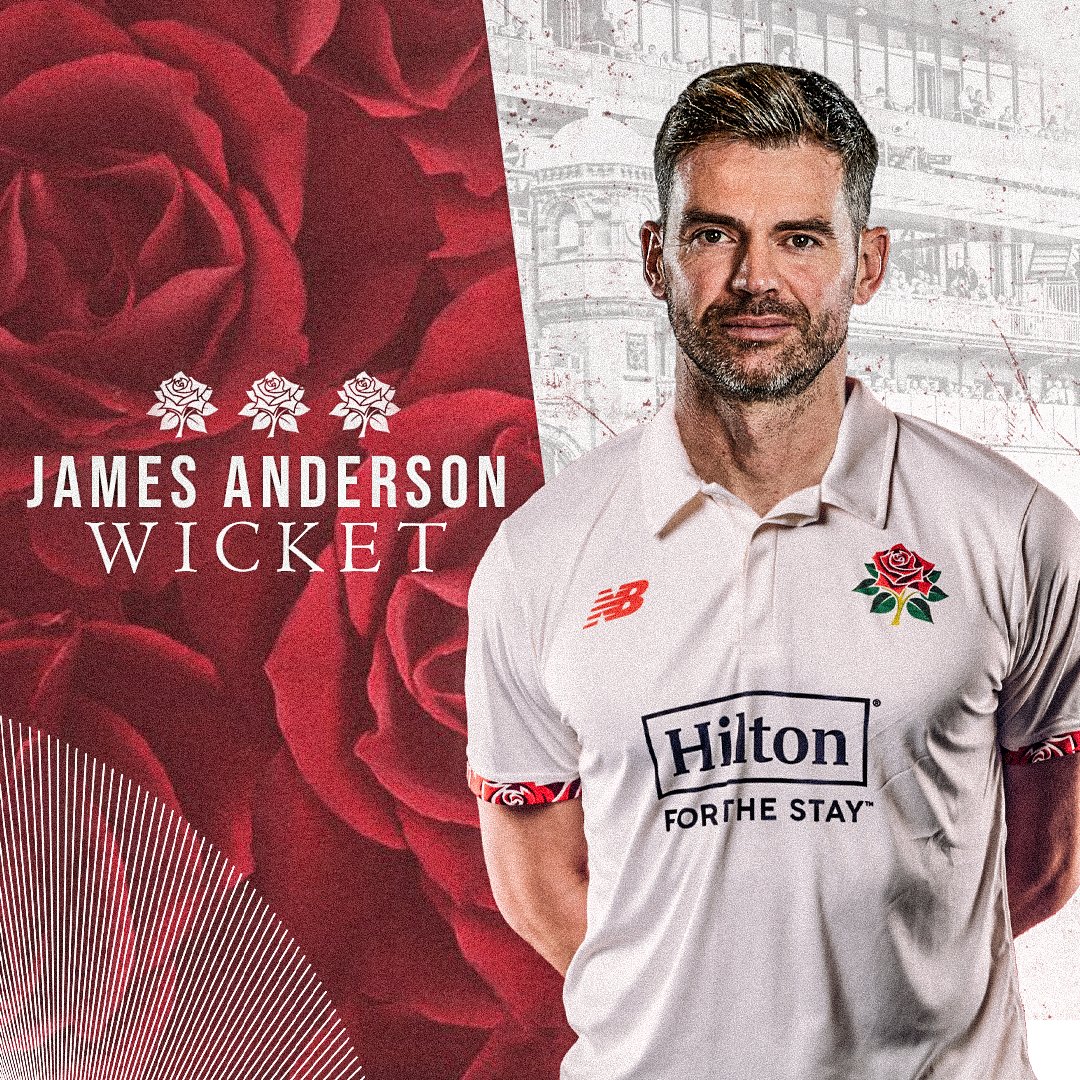 lancscricket's tweet photo. JIMMY HAS A FIVE-FER! 🤩🐐

James the latest victim of an unreal spell from @jimmy9 as he's caught by Williams!

34-5 (14.4)

Watch LIVE on #LancsTV! 💻➡️ https://t.co/pfrjBxShDU

🌹 #RedRoseTogether https://t.co/JacFTdFTtB