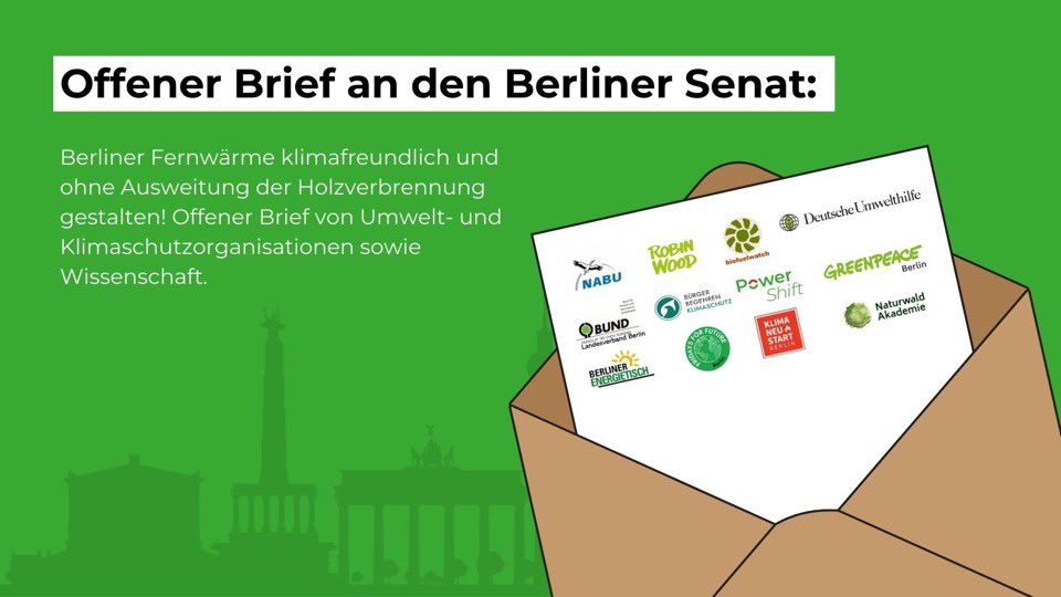 Die Berliner Fernwärme muss auf preisstabile, nachhaltige &amp; klimafreundliche Erneuerbare aufgebaut werden. In einem Brief an den Berliner Senat fordern wir mit anderen NGOs: Gestalten Sie die Fernwärme klimafreundlich – ohne Ausweitung der Holzverbrennung! nabu.de/imperia/md/con…