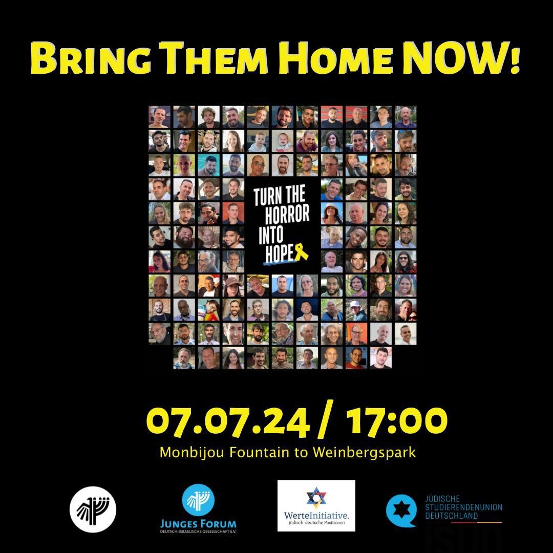 Es befinden sich noch immer israelische Geiseln in der Gewalt der Hamas. Am Sonntag, den 7. Juli, sind es neun Monate. Um ihre Freilassung zu fordern, findet in Berlin ein Protestmarsch unter Beteiligung der WerteInitiative statt. Weitere Veranstalter sind die <a href="/DIGeV_de/">Deutsch-Israelische Gesellschaft</a>, das