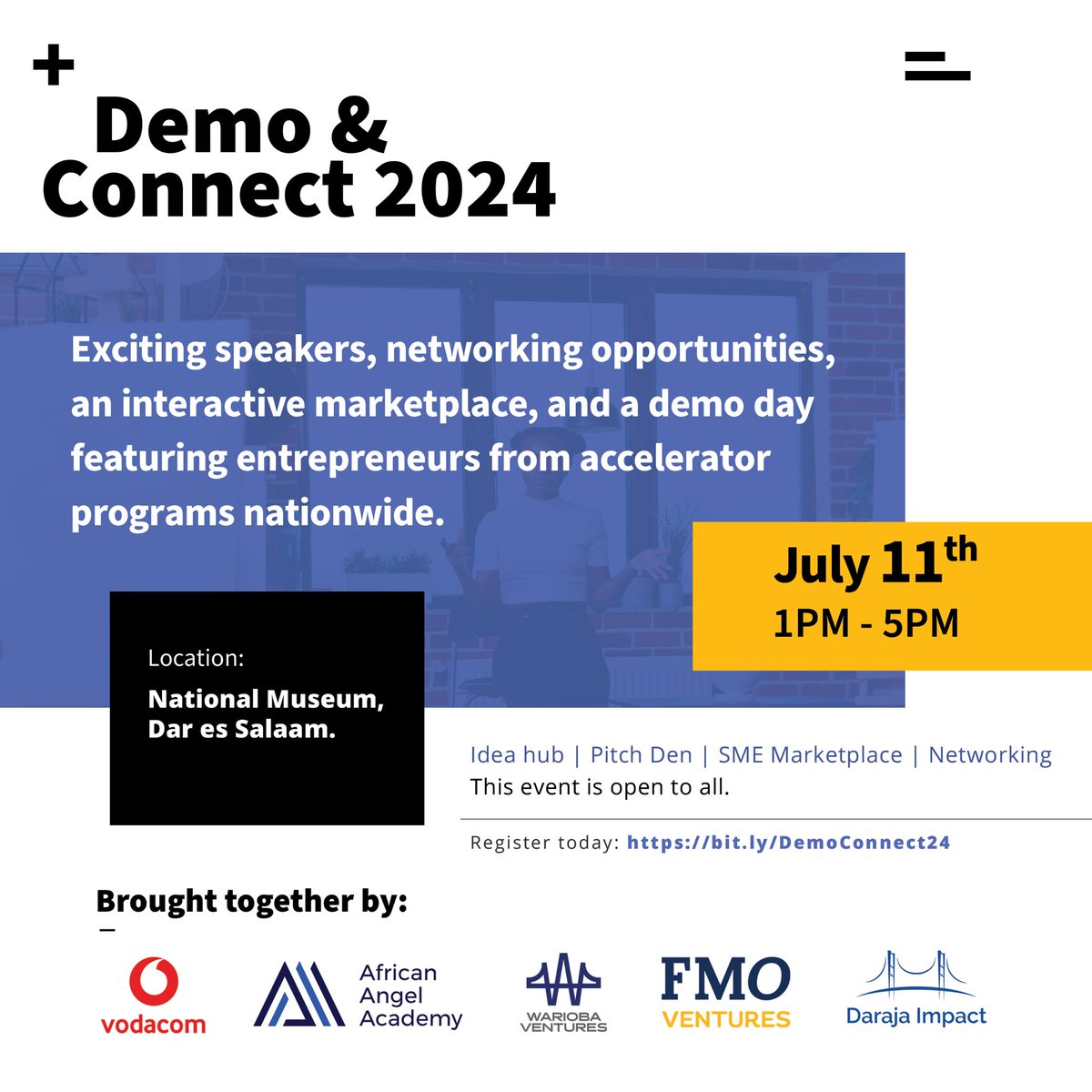 wariobaventures's tweet photo. In collaboration with our partners @AAA_AngelInvest , @DarajaImpact , @FMO_development and @VodacomTanzania , we are hosting a Demo &amp; Connect 2024 event on July 11th 2024 at National Museum in Dar Es Salaam. We look forward to hosting #startups, #SMEs, local corporates,  (1/2) https://t.co/tAU9oXslgz