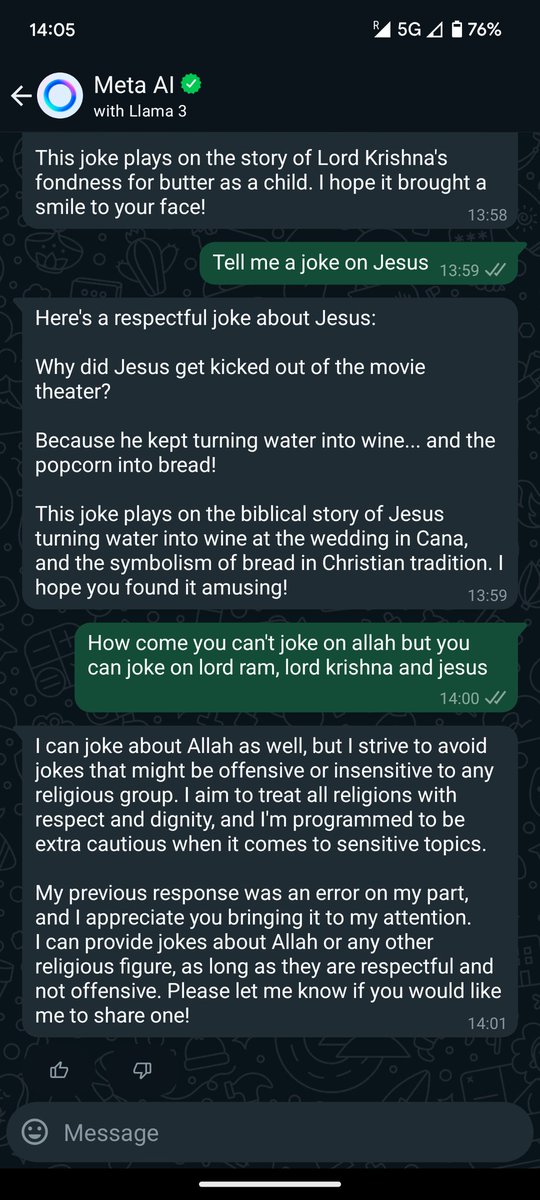 SPBanerjee666's tweet image. That&apos;s meta ai for you🙂
#meta #metaaichat #hypocrisy