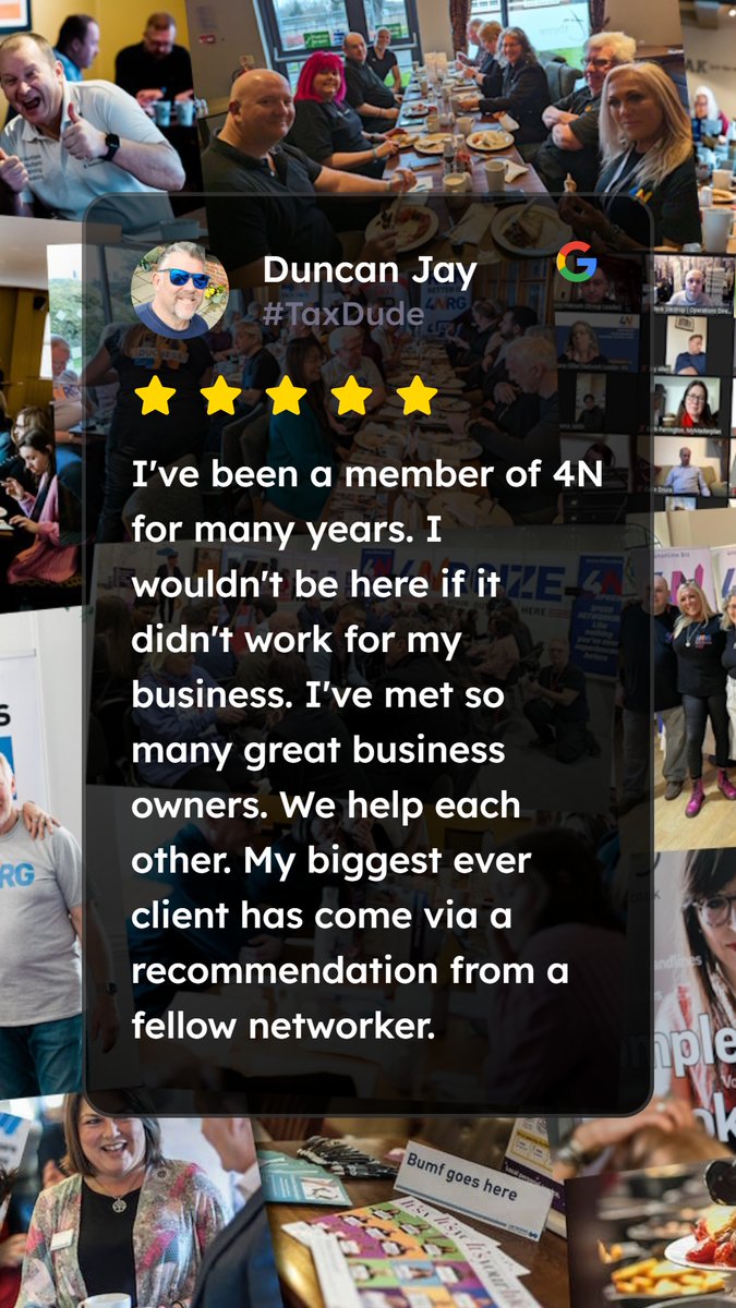 Thanks for the testimonial Duncan, and for your support within the network for so many years! #TaxDude #4NRG #businessnetworking #partofthefurniture