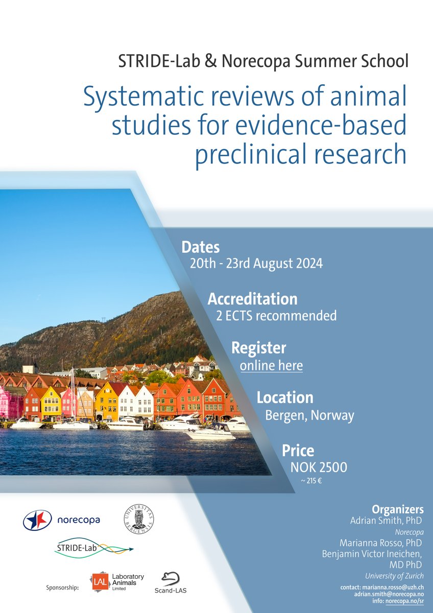 There are just a few places left on the <a href="/norecopa/">Norecopa</a> Summer School in beautiful Bergen in August. Registration deadline: 15 July. More information at norecopa.no/SR