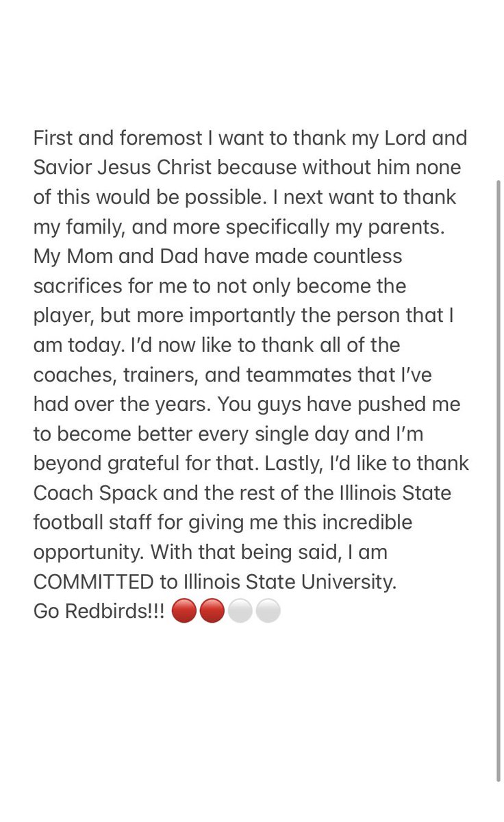 Wyatt Mueller (@wyattmueller14) on Twitter photo COMMITTED!!! Go Redbirds! #AGTG
<a href="/RedbirdFB/">Illinois State Football</a> <a href="/Coach_Spack/">Brock Spack</a> <a href="/RedbirdRecruits/">Redbird Recruiting</a> <a href="/Coach_CJIrvin/">C.J. Irvin</a> <a href="/CoachDeti/">Cody Deti</a> <a href="/CoachTevv/">Tevin Madison™</a> <a href="/JackCornell73/">Jack Cornell</a> <a href="/QNDFootball/">Quincy Notre Dame Football</a> <a href="/Ben_Morr/">Benjamin Morrison</a> <a href="/JPRockMO/">JP Rock</a> <a href="/elitefootball/">EliteFootballAcademy</a> <a href="/football360show/">Football 360 Show</a> <a href="/EDGYTIM/">Timothy “EDGYTIM” OHalloran</a> <a href="/CoachPoe1914/">Coach Poe *Trenches Reloaded *</a> <a href="/sixstarfootball/">Six Star Football | PLUS+</a> <a href="/PrepRedzoneIL/">Prep Redzone Illinois</a> <a href="/OJW_Scouting/">PrepRedzone Oliver</a> <a href="/WGEMSports/">WGEM Sports</a> COMMITTED!!! Go Redbirds! #AGTG
<a href="/RedbirdFB/">Illinois State Football</a> <a href="/Coach_Spack/">Brock Spack</a> <a href="/RedbirdRecruits/">Redbird Recruiting</a> <a href="/Coach_CJIrvin/">C.J. Irvin</a> <a href="/CoachDeti/">Cody Deti</a> <a href="/CoachTevv/">Tevin Madison™</a> <a href="/JackCornell73/">Jack Cornell</a> <a href="/QNDFootball/">Quincy Notre Dame Football</a> <a href="/Ben_Morr/">Benjamin Morrison</a> <a href="/JPRockMO/">JP Rock</a> <a href="/elitefootball/">EliteFootballAcademy</a> <a href="/football360show/">Football 360 Show</a> <a href="/EDGYTIM/">Timothy “EDGYTIM” OHalloran</a> <a href="/CoachPoe1914/">Coach Poe *Trenches Reloaded *</a> <a href="/sixstarfootball/">Six Star Football | PLUS+</a> <a href="/PrepRedzoneIL/">Prep Redzone Illinois</a> <a href="/OJW_Scouting/">PrepRedzone Oliver</a> <a href="/WGEMSports/">WGEM Sports</a>