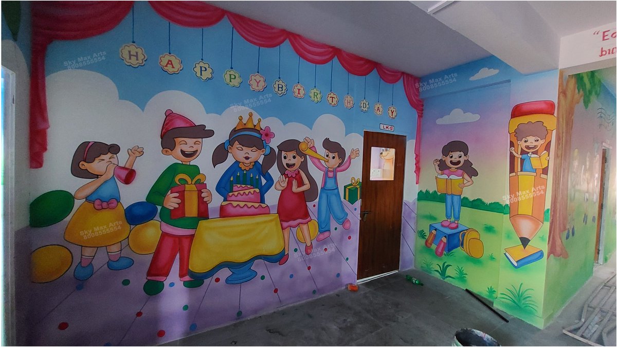 SKYMAXARTS1's tweet photo. Play School Corridor Wall Design in SMART GLOBAL DIGI SCHOOL
@Gajularamaram
#playschoolcorridorwalldesign
#playschoolpainting
#classandcorridorspainting
#cartoonpaintingforplayschool
#schooltheme
#3dwallpaintinginschool
#primaryschoolwallpainting
#schoolpaintingideas
#kids https://t.co/EkRqfXobR0