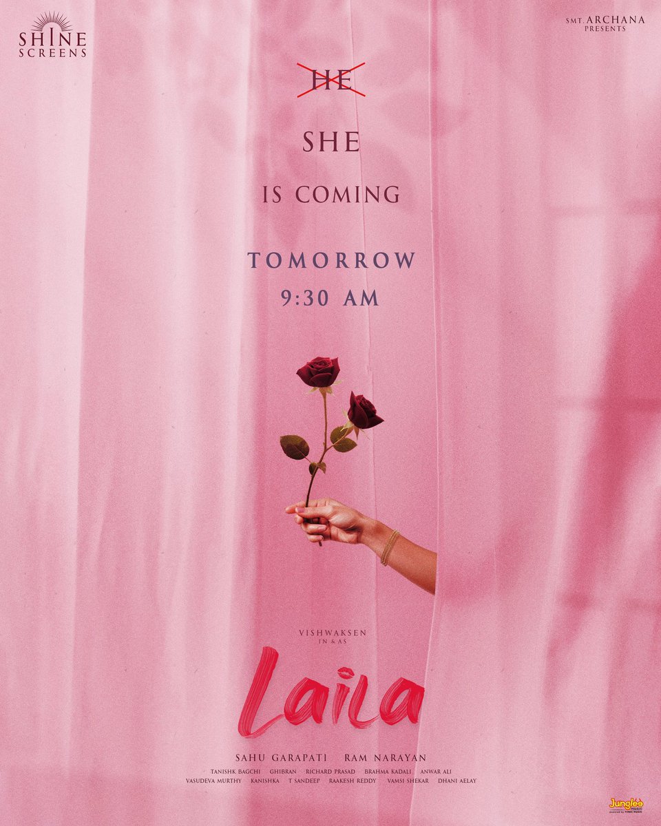 Ram Narayan (@ramnroars) on Twitter photo She is coming with all her charm ✨
Meet <a href="/VishwakSenActor/">VishwakSen</a> in and as #Laila 🌸
Laila's #EyeLook Tomorrow at 9.30 AM ❤️🔥
<a href="/RAMNroars/">Ram Narayan</a> #AkankshaSharma #TanishkBagchi <a href="/GhibranVaibodha/">Ghibran Vaibodha</a> <a href="/brahmakadali/">Brahma Kadali</a> <a href="/sahugarapati7/">Sahu Garapati</a> <a href="/Shine_Screens/">Shine Screens</a> <a href="/JungleeMusicSTH/">Junglee Music South</a> She is coming with all her charm ✨
Meet <a href="/VishwakSenActor/">VishwakSen</a> in and as #Laila 🌸
Laila's #EyeLook Tomorrow at 9.30 AM ❤️🔥
<a href="/RAMNroars/">Ram Narayan</a> #AkankshaSharma #TanishkBagchi <a href="/GhibranVaibodha/">Ghibran Vaibodha</a> <a href="/brahmakadali/">Brahma Kadali</a> <a href="/sahugarapati7/">Sahu Garapati</a> <a href="/Shine_Screens/">Shine Screens</a> <a href="/JungleeMusicSTH/">Junglee Music South</a>