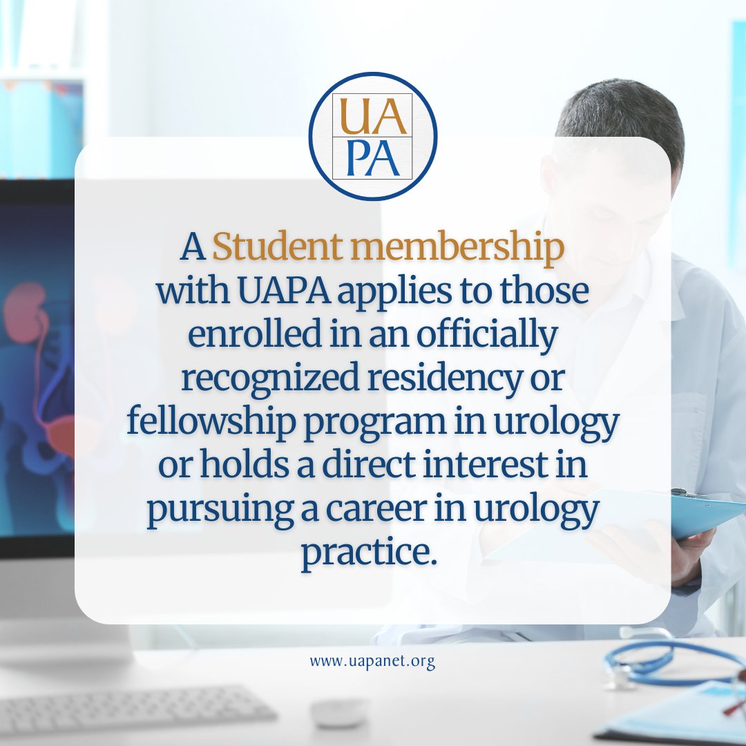 UAPAtweets's tweet photo. Urology students, take charge of your future! Become a UAPA Student Member &amp; gain access to resources, networking, and exclusive content to jumpstart your #UrologyPA career. Join us today! #UAPAStudentMembership https://t.co/JYgC5Kij40