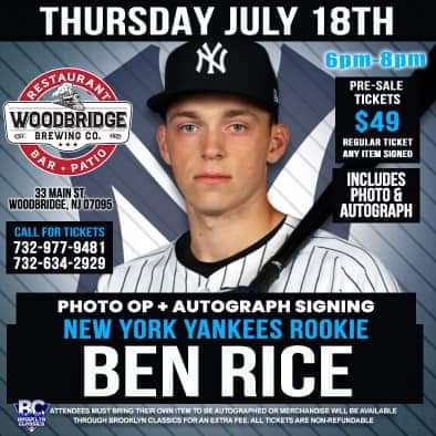NRMedia50's tweet photo. Shout-Out To Our Friend @FrankLunaNJ 

Get your tickets now to meet Ben Rice from the Yankees live on Thursday July 18th from 6:00-8:00 Pm Eastern at Woodbridge Brewing Company @TheDnRCompany @JeremyFishman2 @AmyTrask @Majorleaguemadd
⚾🔥🚀 #NRMedia #WoodBridgeBrewingCo #RepBX https://t.co/8TK1LL0daL