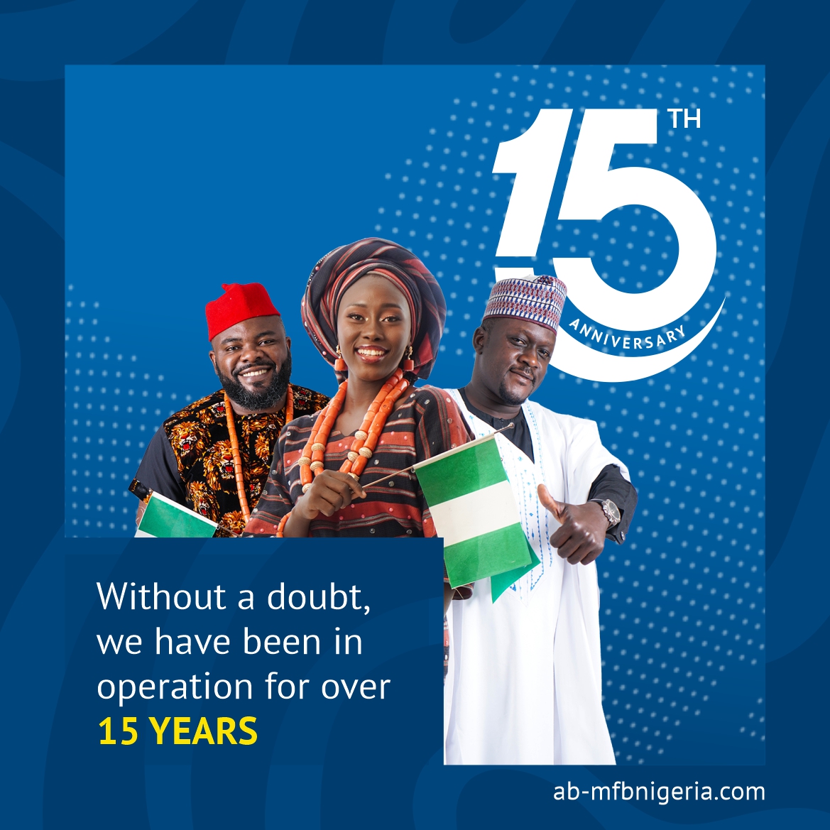 We are AB!!

Definitely, we have been in operation for over 15 years (Since 2008) serving MSMEs in Nigeria with financial instruments (Loans, Fixed Deposits, etc.) for business growth and expansion.

#abmfbng #weareAB #abmfbngat15 #youraccesstopossibilities