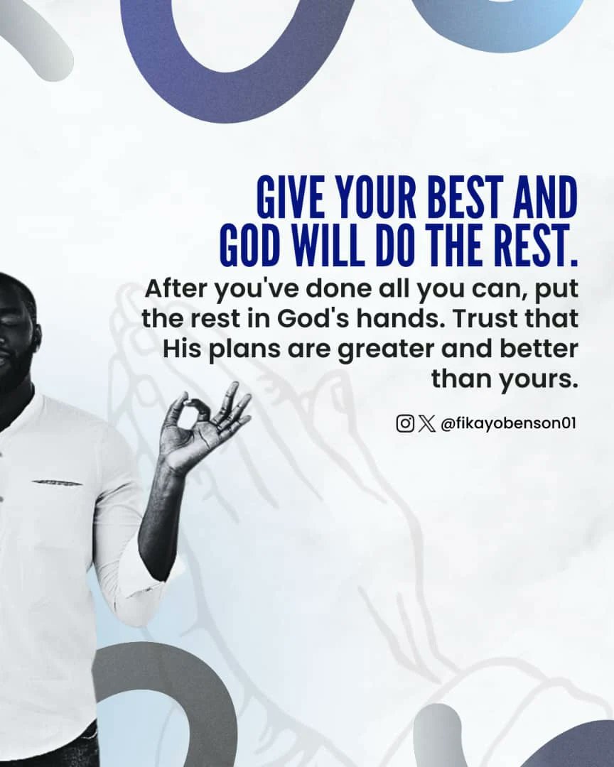 fikayobenson01's tweet photo. Life's challenges can be overwhelming, but remember, God cares deeply for you. Instead of worrying, give your best and trust that God will do the rest. Put your faith in Him through it all, knowing that His plans are far greater than anything you can imagine.
#TrustingGodAlways #FaithThroughTheStorms #GodsGreaterPlans #CaredForDeeply