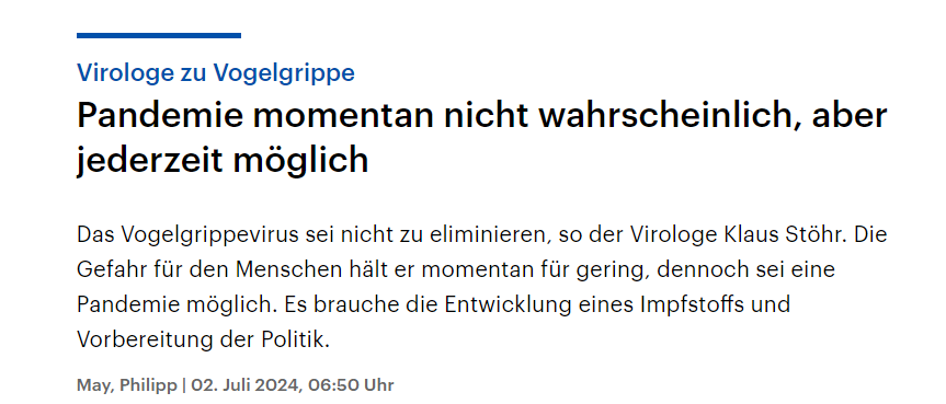Virologe zu Vogelgrippe - Pandemie momentan nicht wahrscheinlich, aber jederzeit möglich
deutschlandfunk.de/interview-klau…