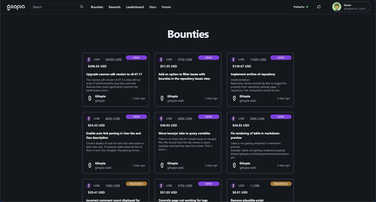 gitopiaDAO's tweet image. 4/ Interchain Bounties Page

Discover and claim new interchain bounties with the added Bounties page.

Contribute and earn rewards across different chains! 🎁 👉 gitopia.com/bounties

#Gitopia #InterchainBounties