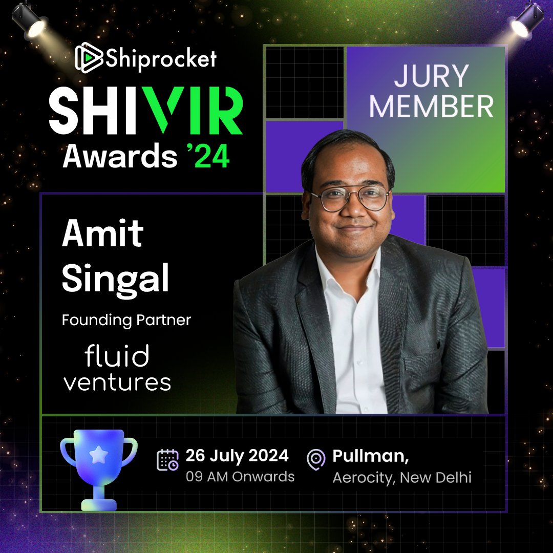 Feeling proud of your e-commerce success? 💯

We're excited to announce Amit Singal as a Jury Member for the Shiprocket SHIVIR Awards 2024! 🏆

In the vibrant core of India’s entrepreneurial scene shines Fluid Ventures, a symbol of innovation and strategic investment founded by