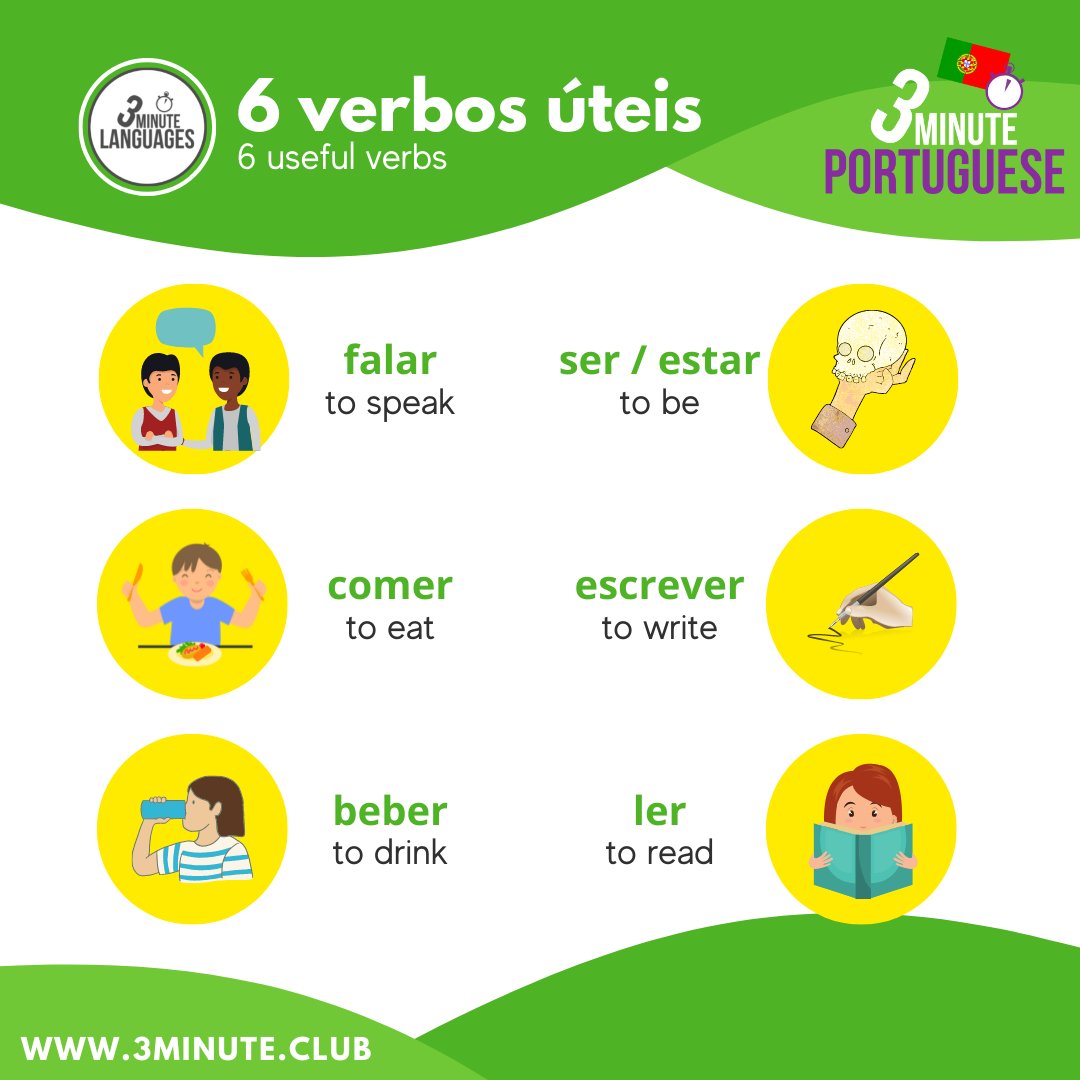 3MLanguages's tweet photo. Here are six useful verbs in Portuguese for you to learn
#Portuguese #LearnPortuguese #learningPortuguese #PortugueseVocabulary #PortugueseLanguage #LearnPortuguese #Lisbon #Rio #Portugal #Brazil #Portuguesa #Brasil #PortugueseLanguageCourse
https://t.co/PoHkogYjAK https://t.co/XfuoNvpYA6