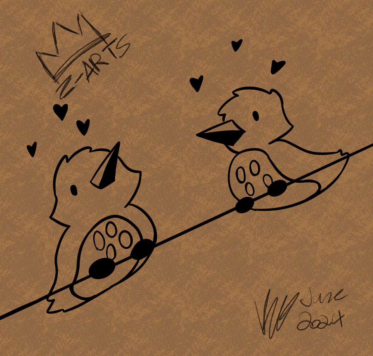 Zakyu_arts's tweet photo. Some birbs on a wire https://t.co/q6g14zf1rg