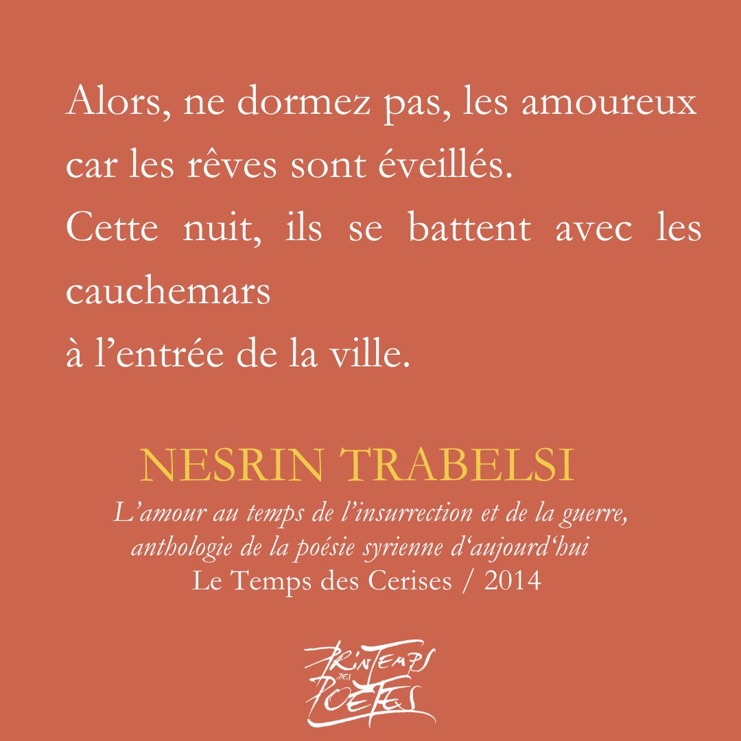 Anthologie traduite et présentée par <a href="/maramalmasrii/">Maram Al-Masri</a>

Préface de Jean-Pierre Siméon

<a href="/tempsdescerises/">LE TEMPS DES CERISES éditeurs</a>

#nesrintrabelsi #maramalmasri #jeanpierresiméon #letempsdescerises #printempsdespoetes #printempsdespoètes