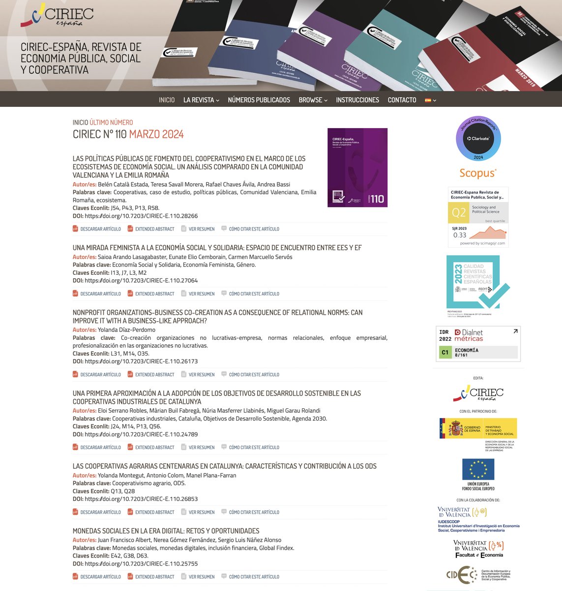 ‘CIRIEC-España, Revista de Economía Pública, Social y Cooperativa’ ya está indexada en #JCR, posicionándose en el cuartil Q3, y liderando a nivel mundial las revistas de #Economía que publican en español.
ℹ️ ciriec.es/noticias/la-re…
#EconomíaSocial #Coops #SocEnt #TercerSector