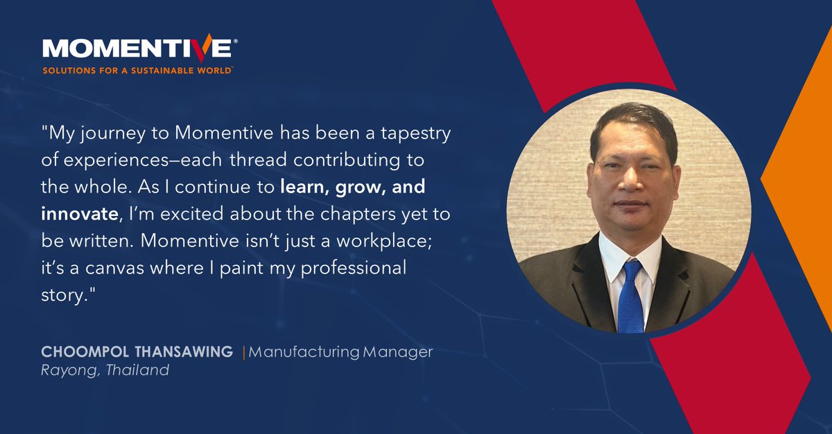 Momentive's tweet image. Today, we are pleased to spotlight Choompol Thansawing, who is helping to enable Solutions for a Sustainable World™ in Rayong, Thailand!

#WeInvest #EmployeeSpotlight #PartoftheSolution #Momentive
