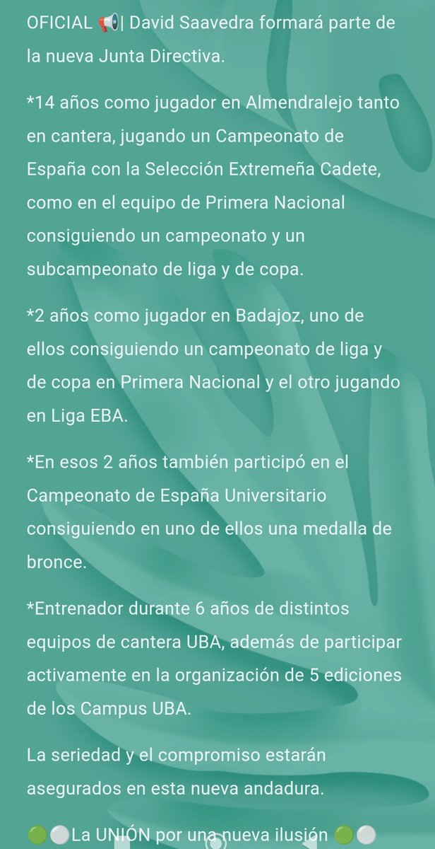 ubalmendralejo's tweet photo. Comunicado Oficial: David Saavedra nuevo componente de la nueva Junta Directiva del club. #Almendralejo #YoSoyUBA #baloncesto https://t.co/Ll5aMoS0iu