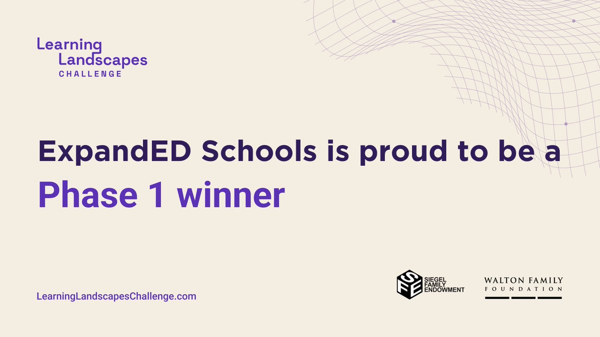 expand_school's tweet photo. ExpandED Schools is thrilled to announce that it has been selected as a Phase 1 winner in @siegelendowment and @WaltonFamilyFdn’s $2.2 million #LearningLandscapes Challenge. As we begin Phase 2, read more about our concept and what comes next: https://t.co/RppAwyfvYB https://t.co/gj2oXXuu4T
